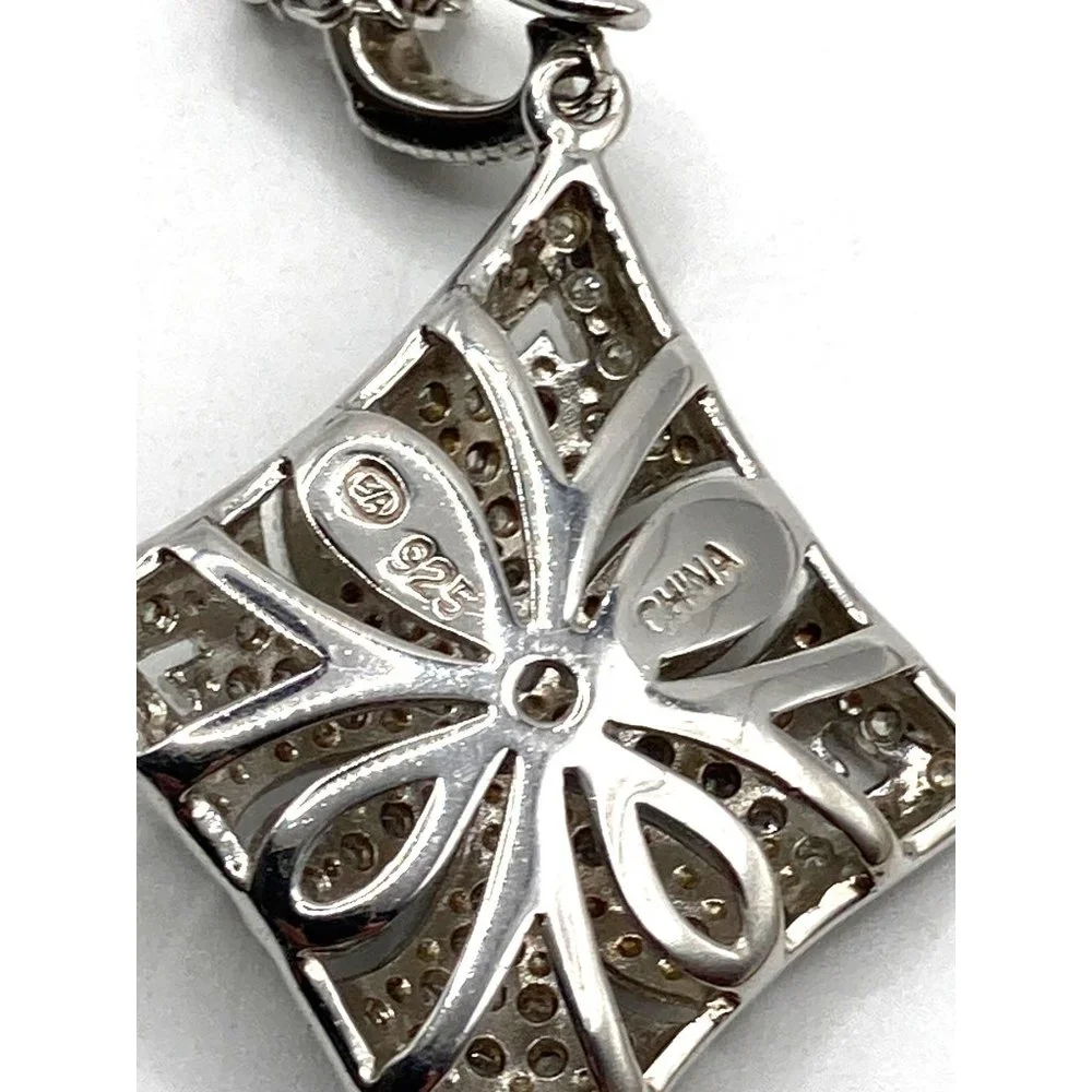 Diamonds Sterling Silver Puffy Necklace Enhancer Pendant 34